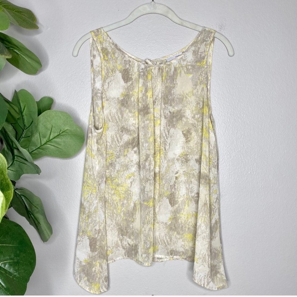 Halogen Sheer Sleeveless Tank w/ Tie Neck Detail Yellow/Tan Size Medium